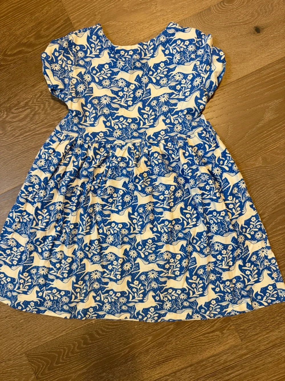 Boden Blue & Cream Short-Sleeve Horse Print Play Dress
